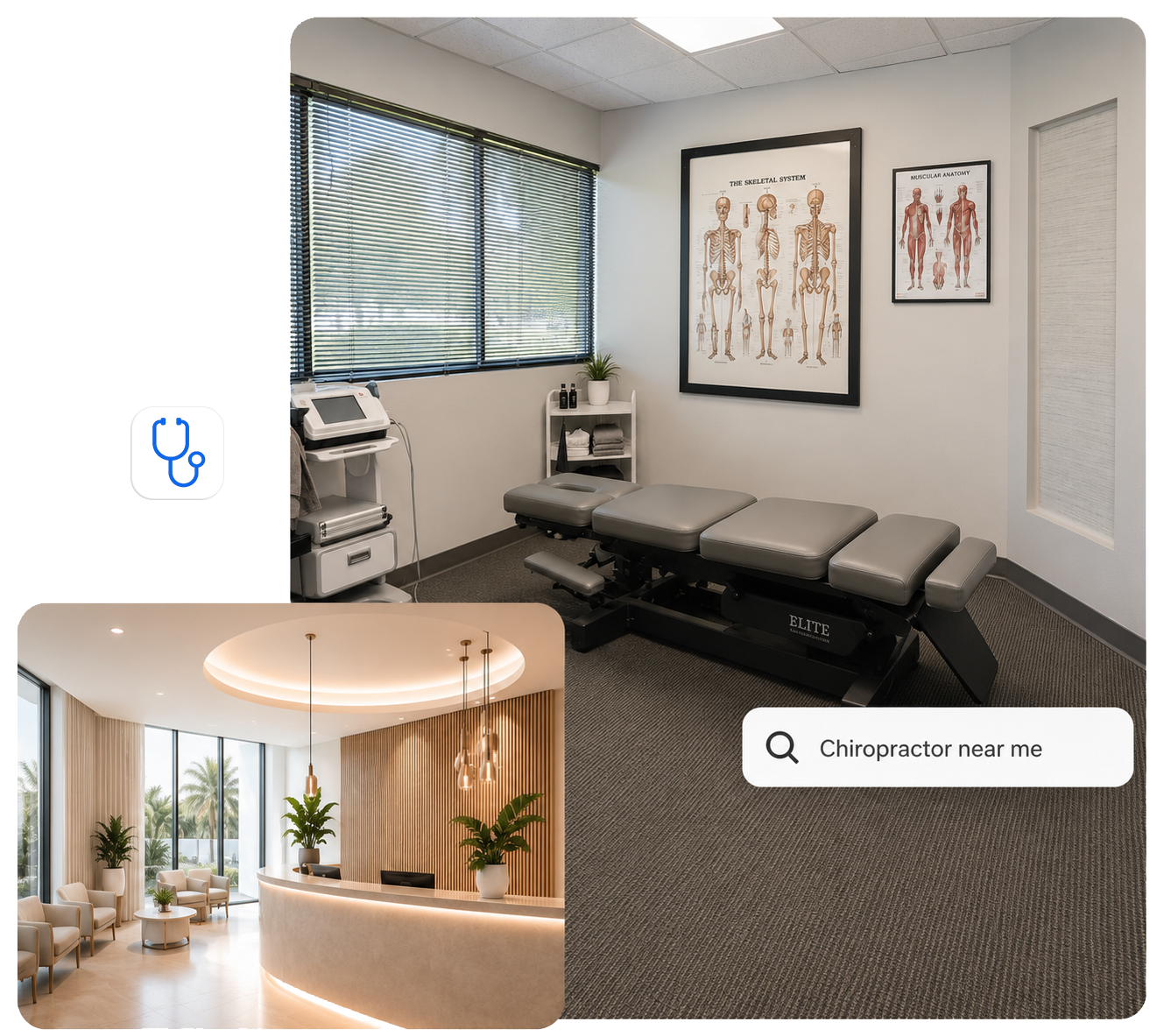 Modern chiropractic office and treatment room