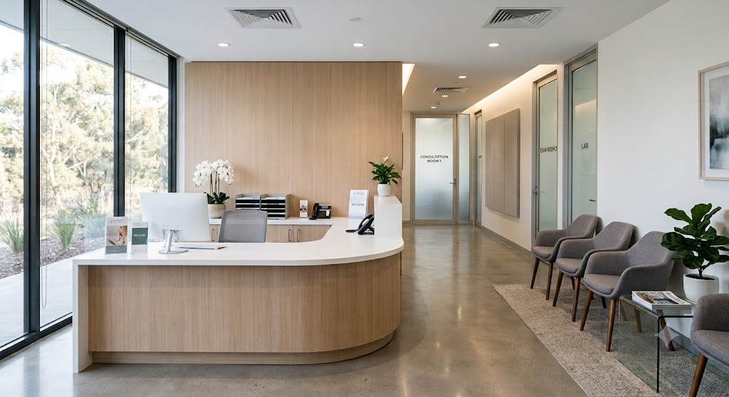 A bright, modern medical office reception area