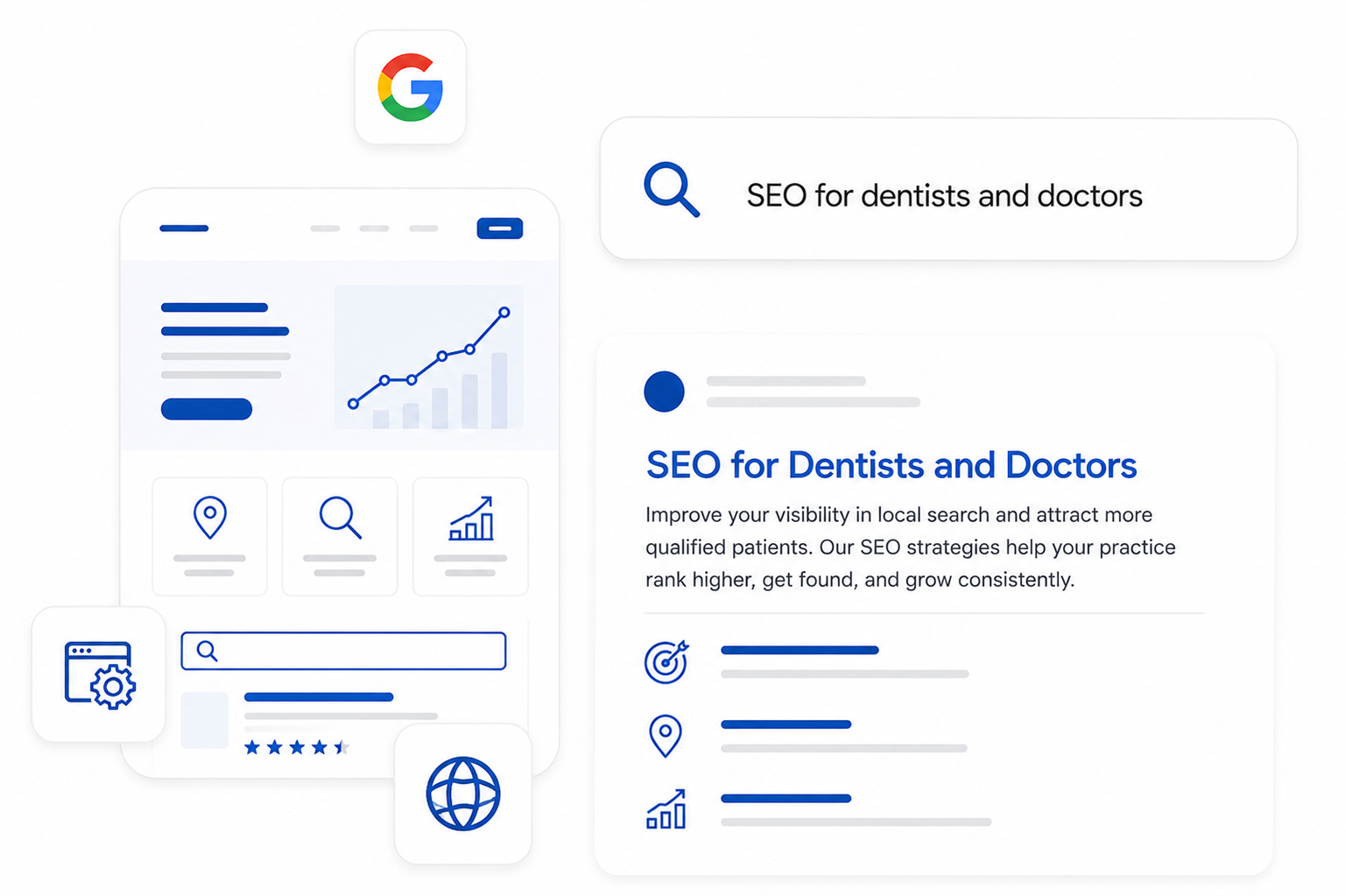 SEO and search visibility mockup for a medical or dental practice