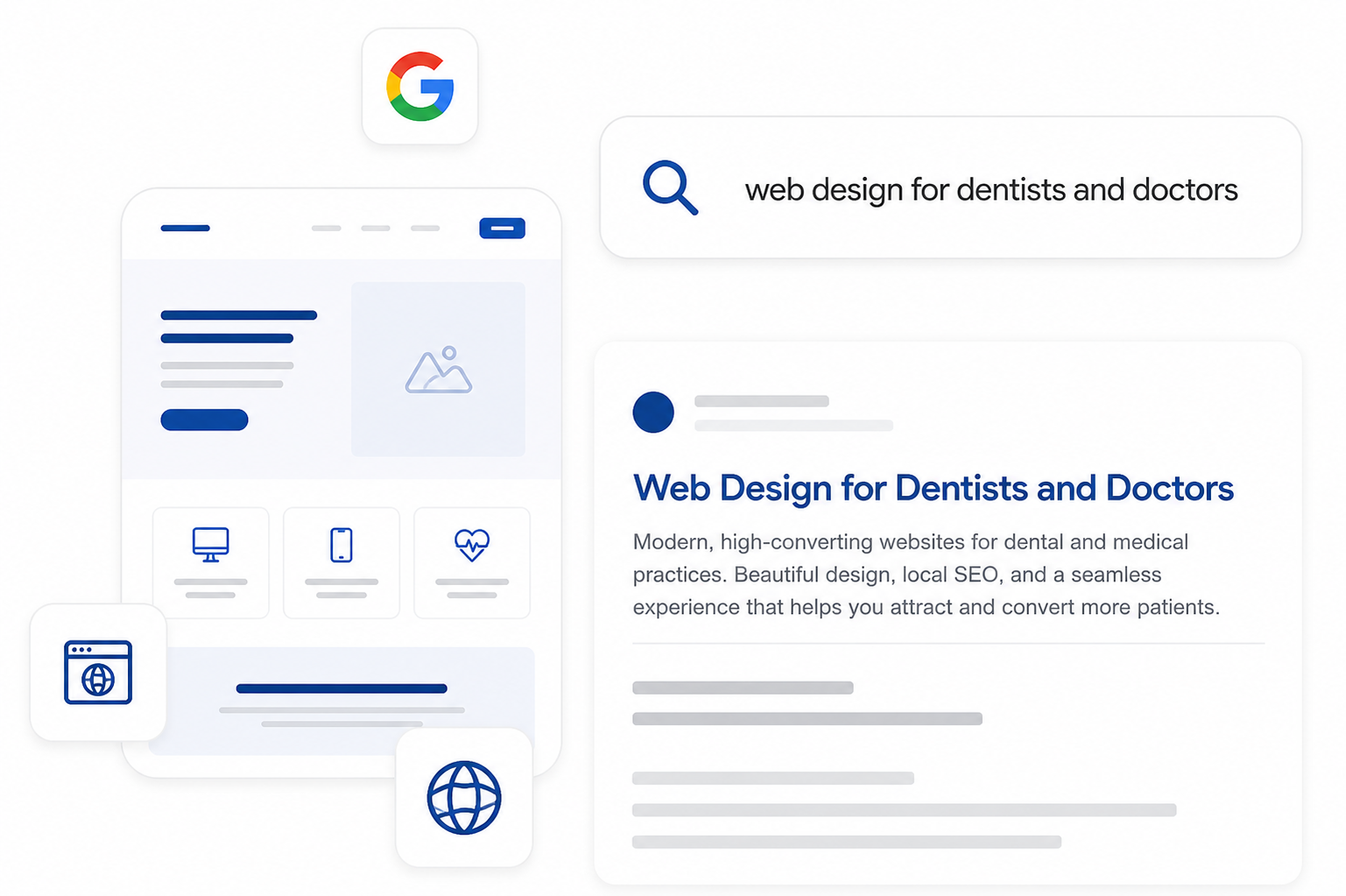 Website design mockup for a medical or dental practice
