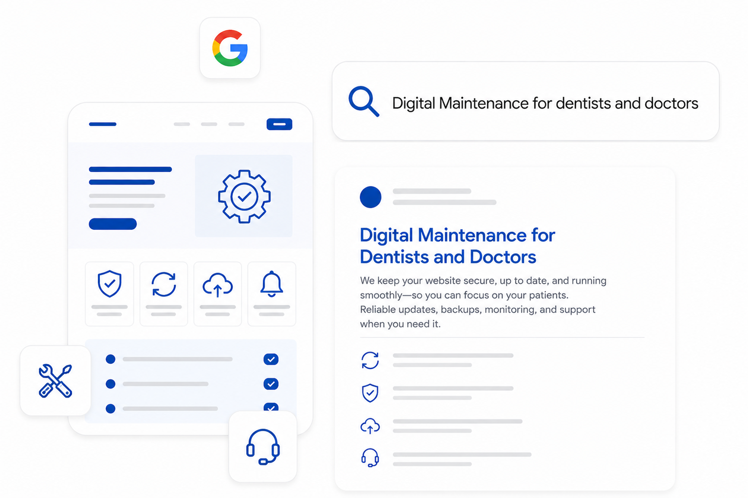 Website maintenance mockup for a medical or dental practice